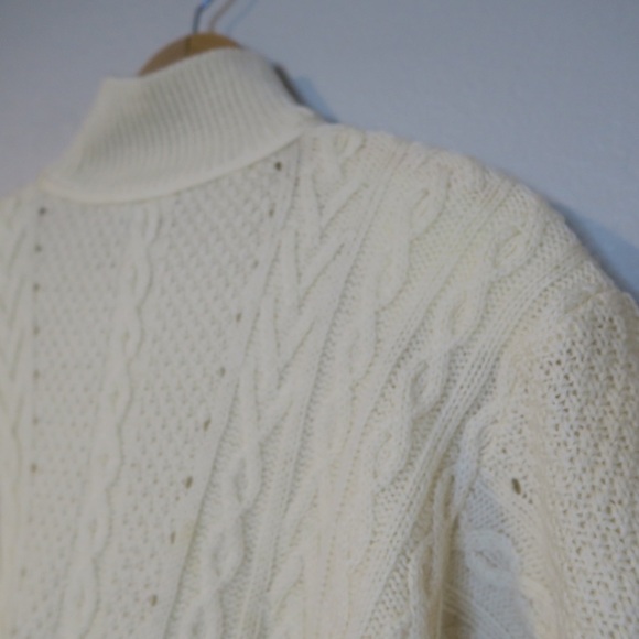 Vintage‎ Ann Taylor Cable Knit Wool Sweater Turtleneck Ivory Cream - Picture 11 of 12